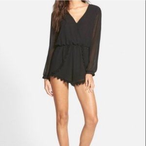ASTR the Label Lace trim long sleeve shorts romper
